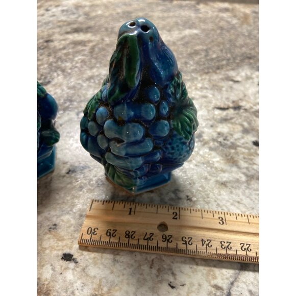 Vintage Inarco Japan E-2371 Mood Indigo Blue Salt & Pepper Set Ceramic Grapevine - Picture 12 of 12